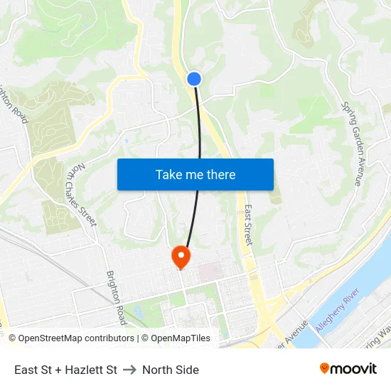 East St + Hazlett St to North Side map