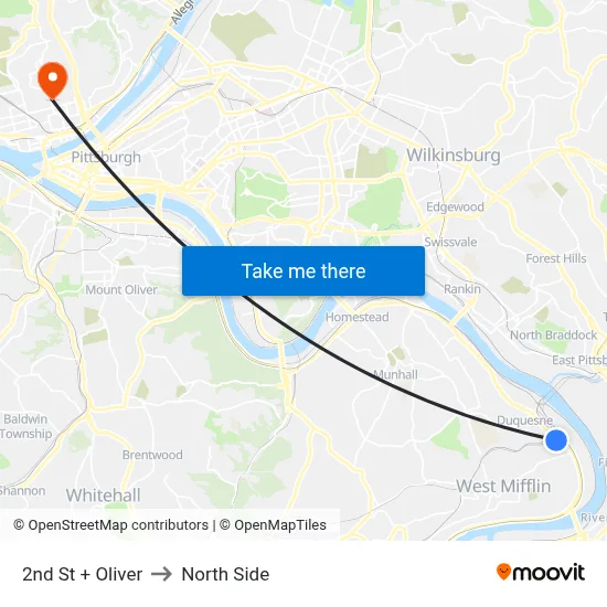 2nd St + Oliver to North Side map