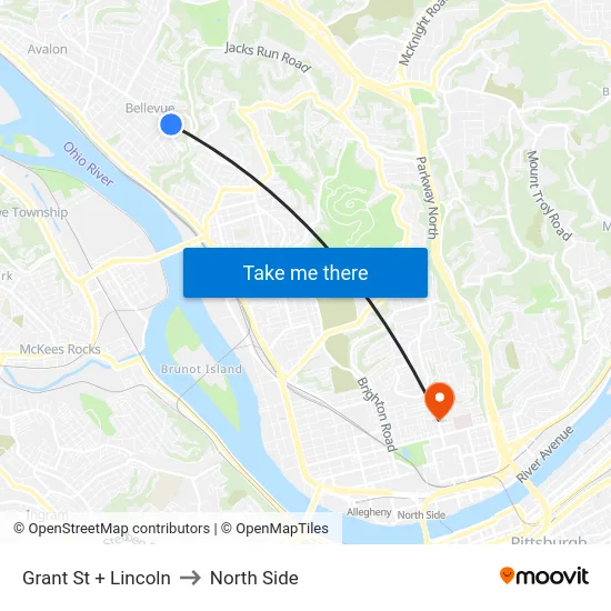 Grant St + Lincoln to North Side map