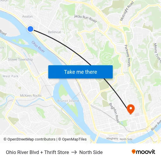 Ohio River Blvd + Thrift Store to North Side map