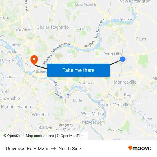 Universal Rd + Main to North Side map