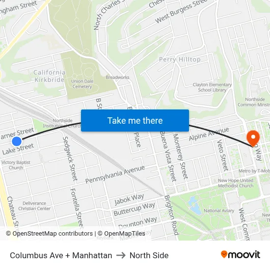 Columbus Ave + Manhattan to North Side map