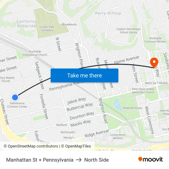 Manhattan St + Pennsylvania to North Side map