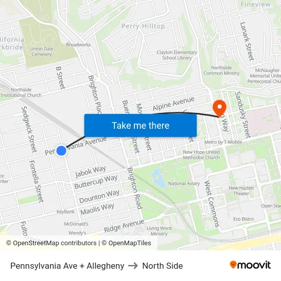 Pennsylvania Ave + Allegheny to North Side map