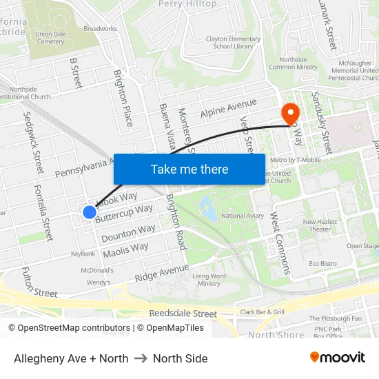 Allegheny Ave + North to North Side map