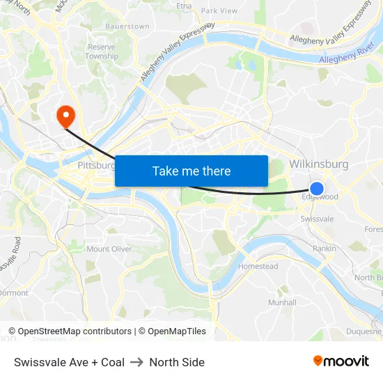 Swissvale Ave + Coal to North Side map