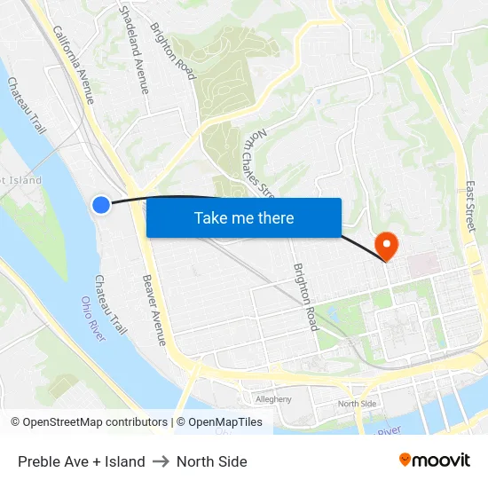 Preble Ave + Island to North Side map