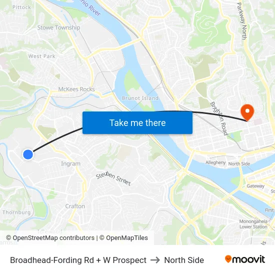 Broadhead-Fording Rd + W Prospect to North Side map