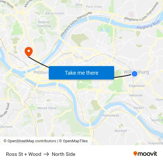 Ross St + Wood to North Side map