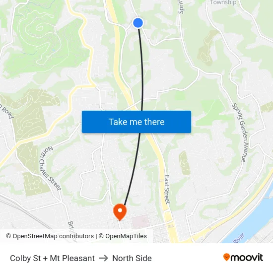 Colby St + Mt Pleasant to North Side map