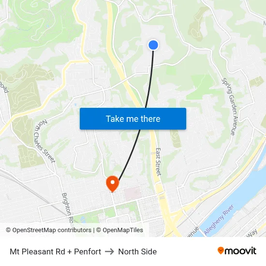 Mt Pleasant Rd + Penfort to North Side map