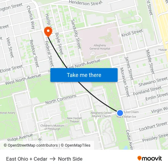 East Ohio + Cedar to North Side map