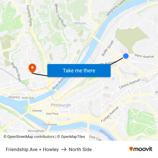 Friendship Ave + Howley to North Side map