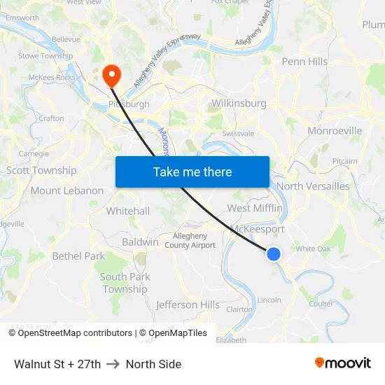 Walnut St + 27th to North Side map