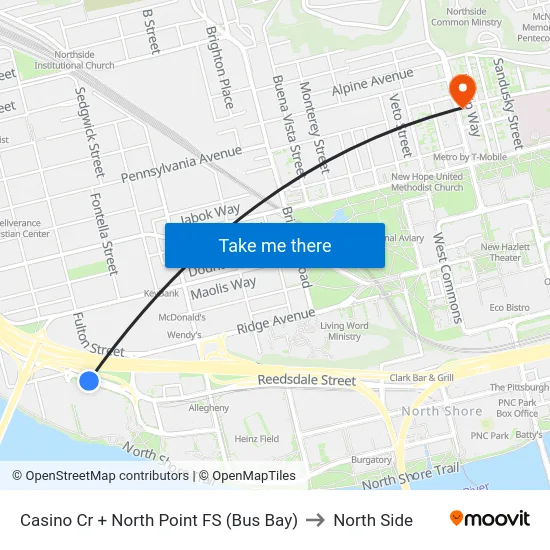 Casino Cr + North Point FS (Bus Bay) to North Side map