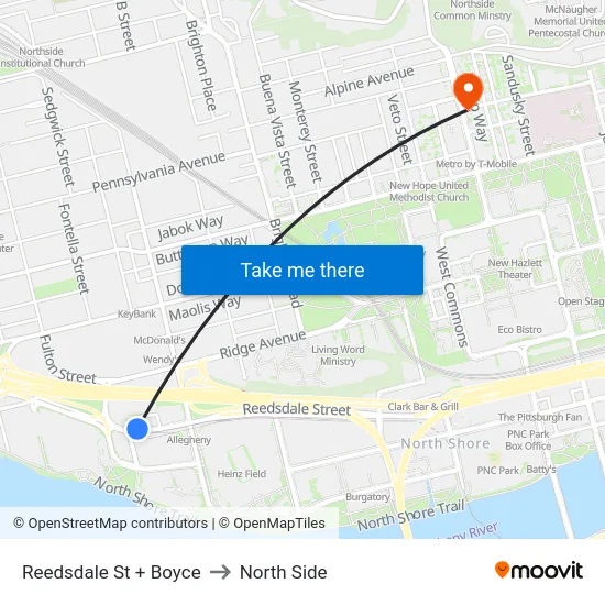 Reedsdale St + Boyce to North Side map