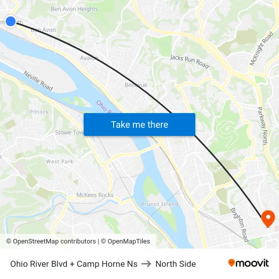 Ohio River Blvd + Camp Horne Ns to North Side map