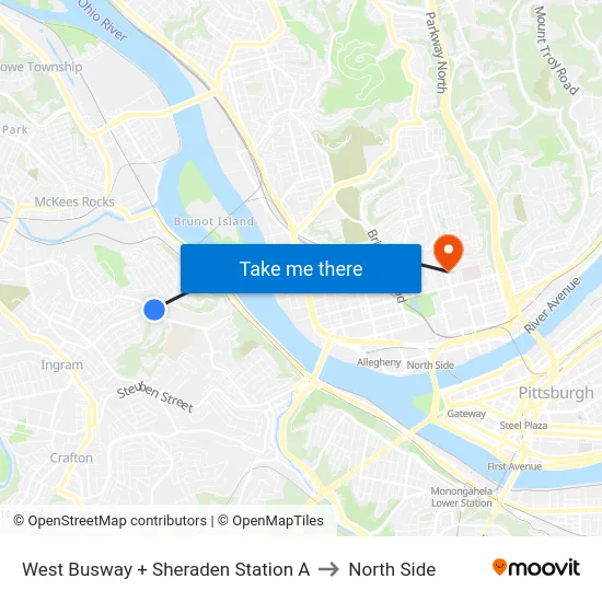 West Busway + Sheraden Station A to North Side map