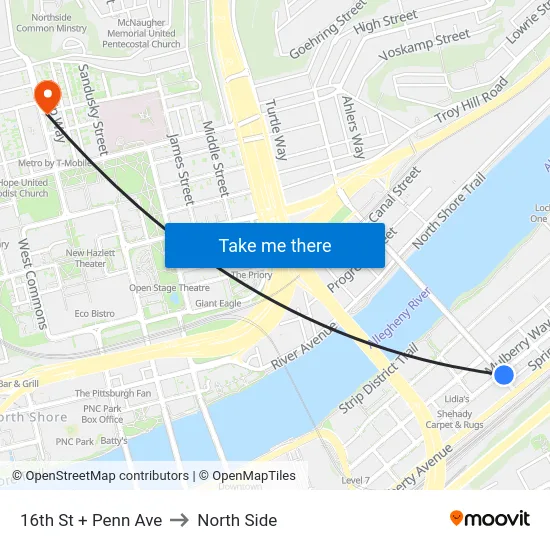 16th St + Penn Ave to North Side map