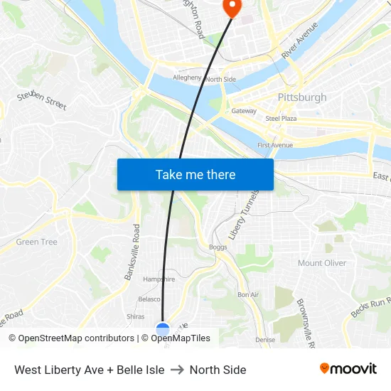 West Liberty Ave + Belle Isle to North Side map