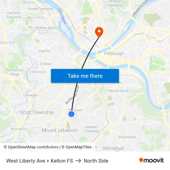 West Liberty Ave + Kelton FS to North Side map