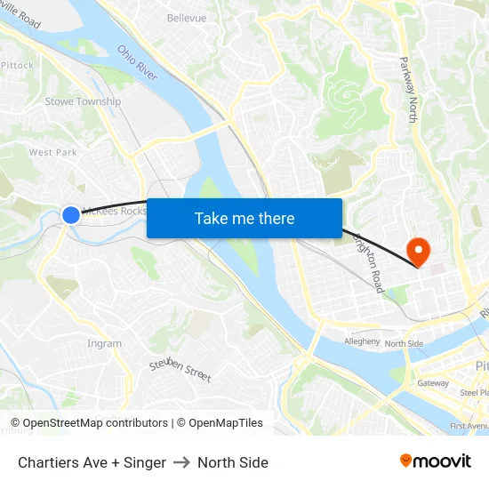 Chartiers Ave + Singer to North Side map