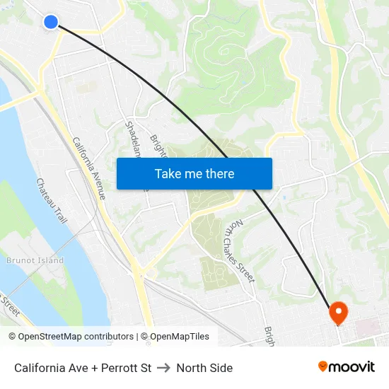 California Ave + Perrott St to North Side map