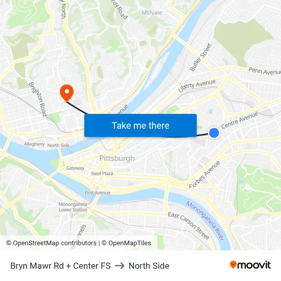 Bryn Mawr Rd + Center FS to North Side map