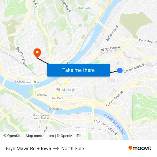 Bryn Mawr Rd + Iowa to North Side map