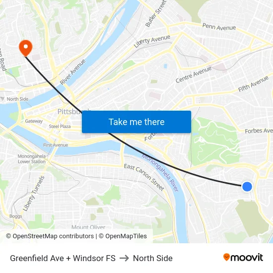 Greenfield Ave + Windsor FS to North Side map