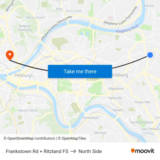 Frankstown Rd + Ritzland FS to North Side map