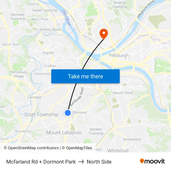 Mcfarland Rd + Dormont Park to North Side map