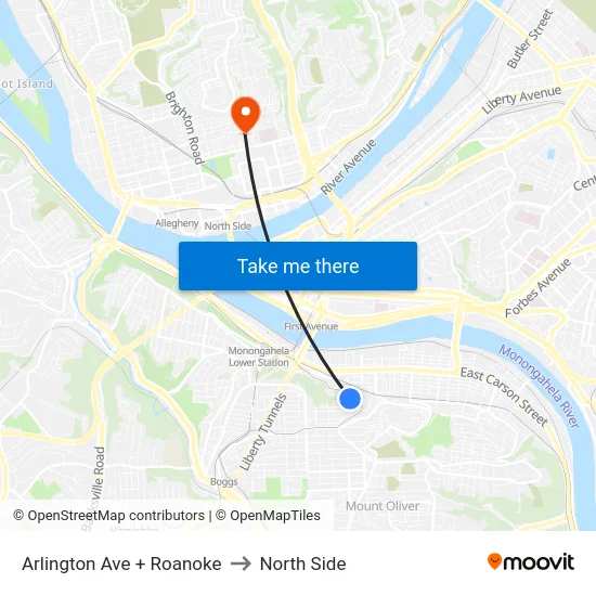 Arlington Ave + Roanoke to North Side map