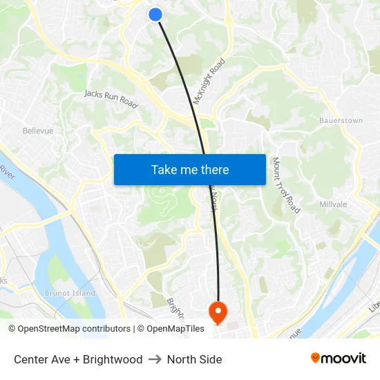 Center Ave + Brightwood to North Side map