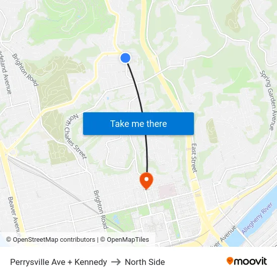 Perrysville Ave + Kennedy to North Side map