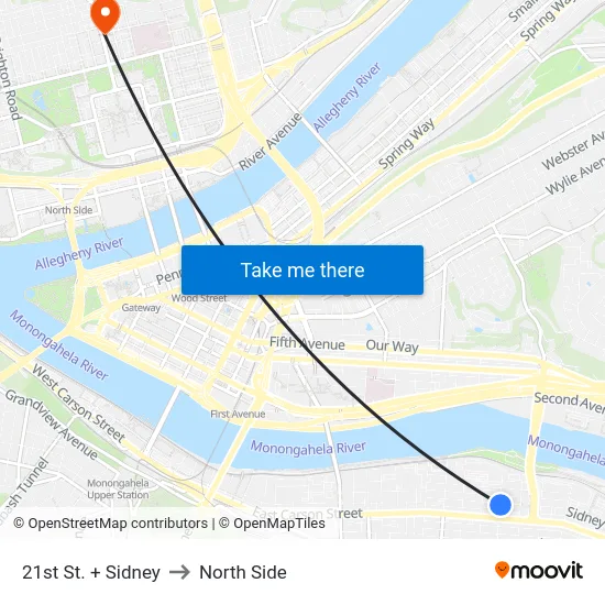 21st St. + Sidney to North Side map