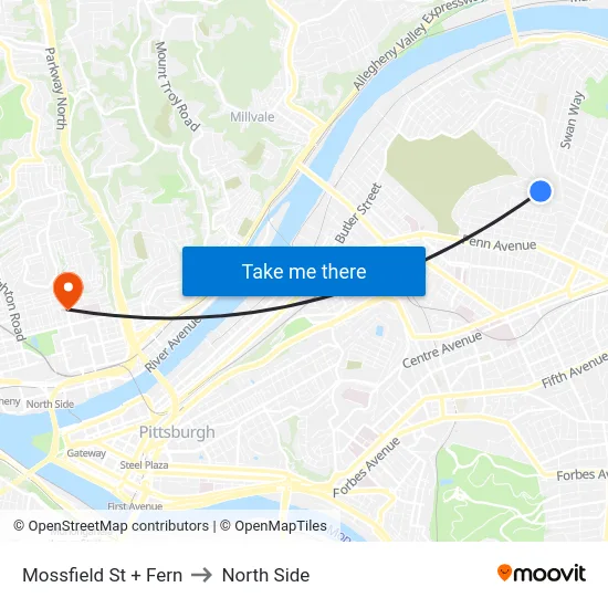 Mossfield St + Fern to North Side map