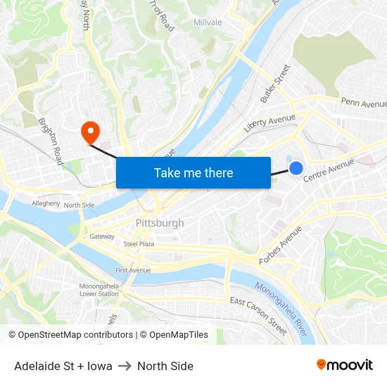 Adelaide St + Iowa to North Side map