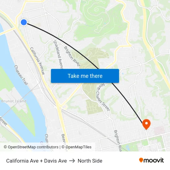California Ave + Davis Ave to North Side map