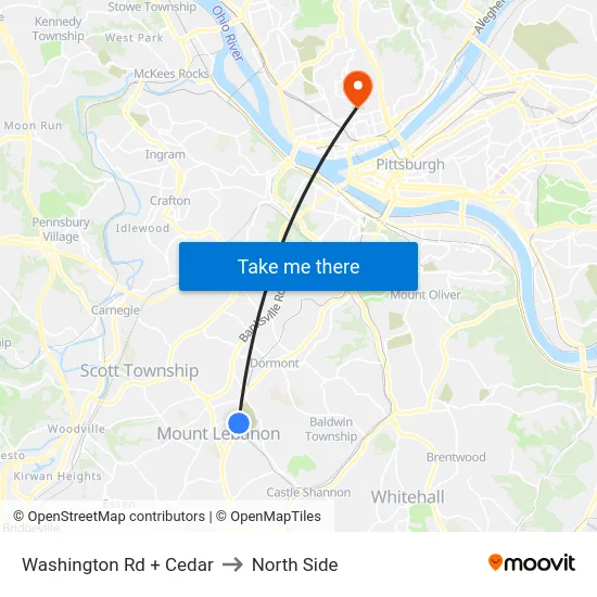 Washington Rd + Cedar to North Side map