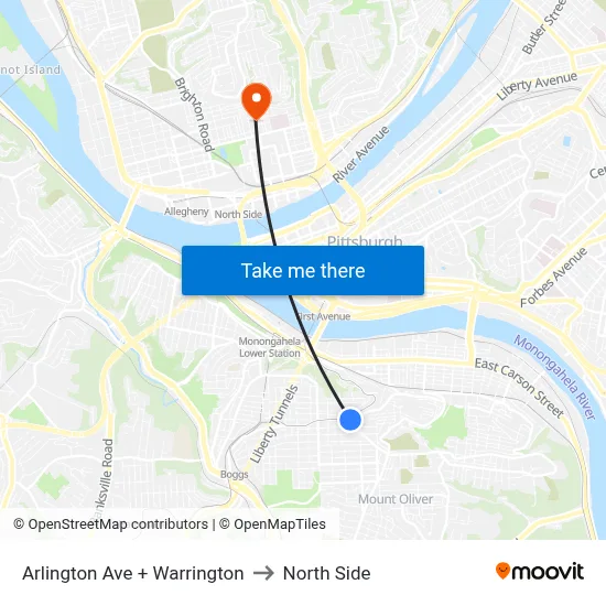 Arlington Ave + Warrington to North Side map