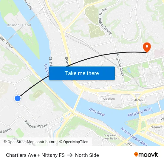 Chartiers Ave + Nittany FS to North Side map