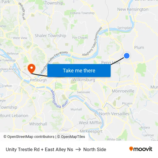 Unity Trestle Rd + East Alley Ns to North Side map