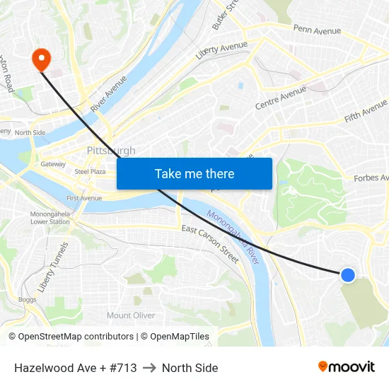 Hazelwood Ave + #713 to North Side map