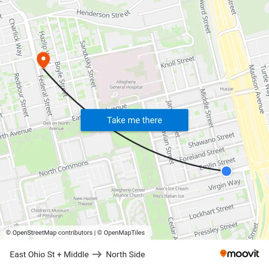 East Ohio St + Middle to North Side map