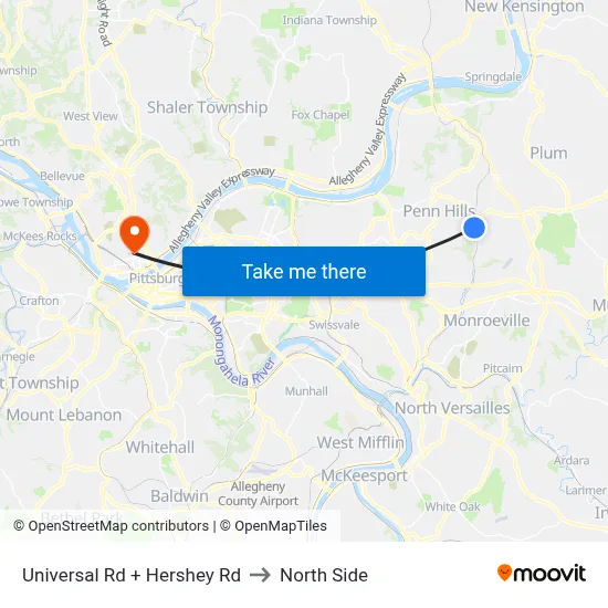 Universal Rd + Hershey Rd to North Side map