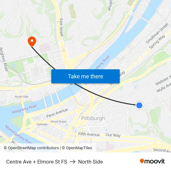 Centre Ave + Elmore St FS to North Side map