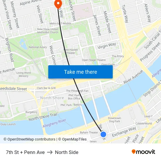 7th St + Penn Ave to North Side map