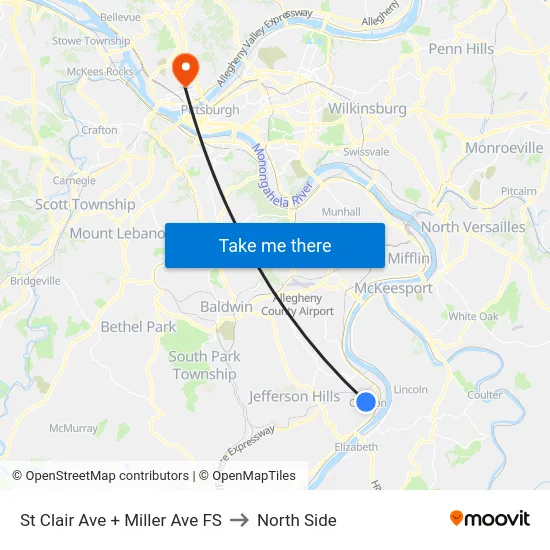 St Clair Ave + Miller Ave FS to North Side map