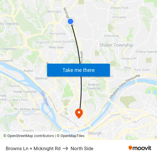 Browns Ln + Mcknight Rd to North Side map